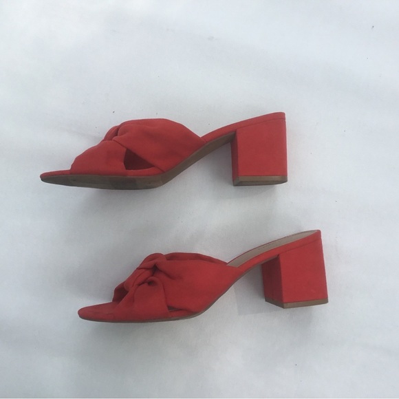 Old Navy Coral Red Mules with Knotted Detail Open Toe Block Heel - Picture 5 of 7